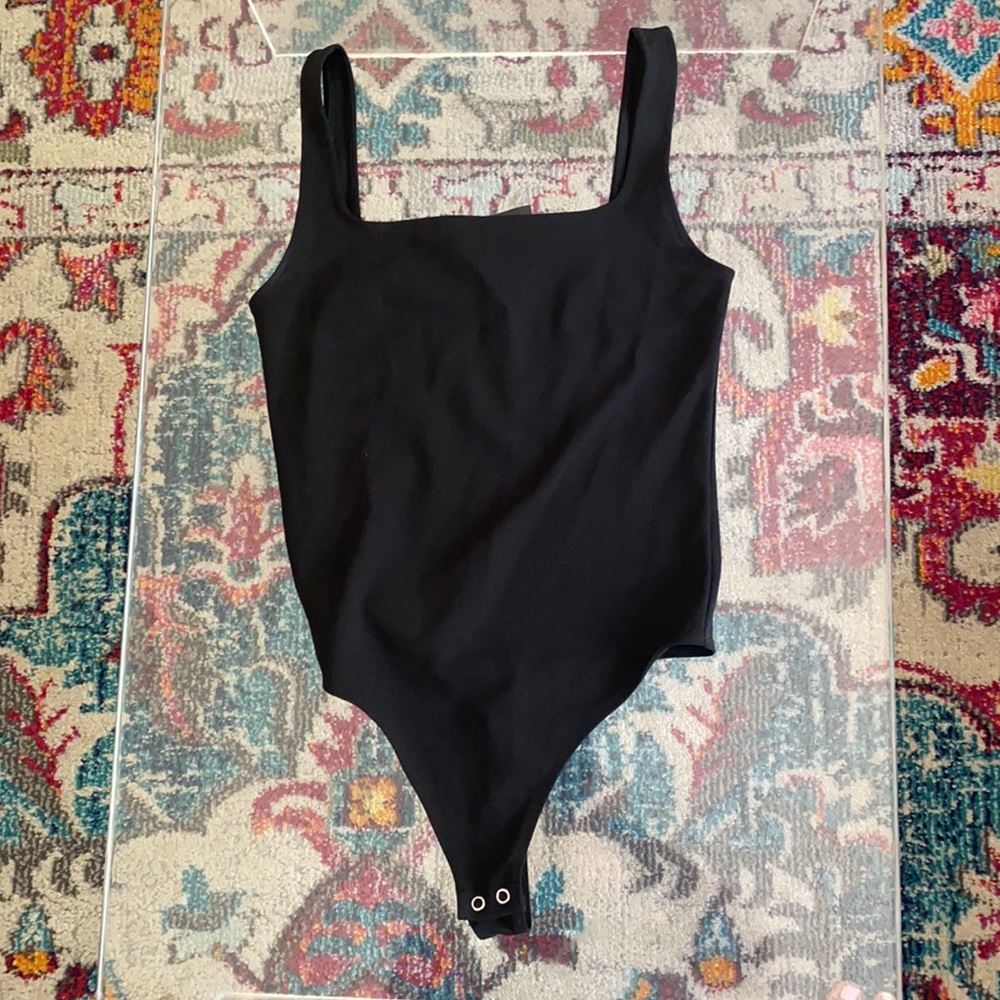 Black square neck bodysuit